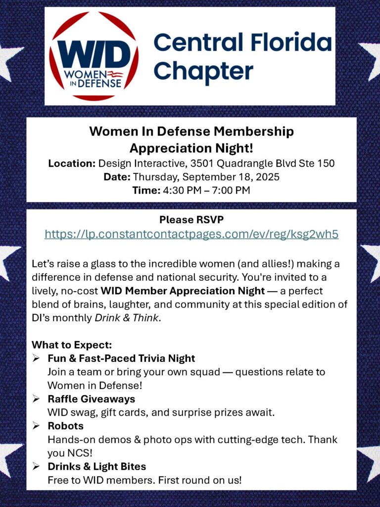 Women in Defense Membership Appreciation Night: Thursday Sep 18, 2025 from 4:30-7:30
